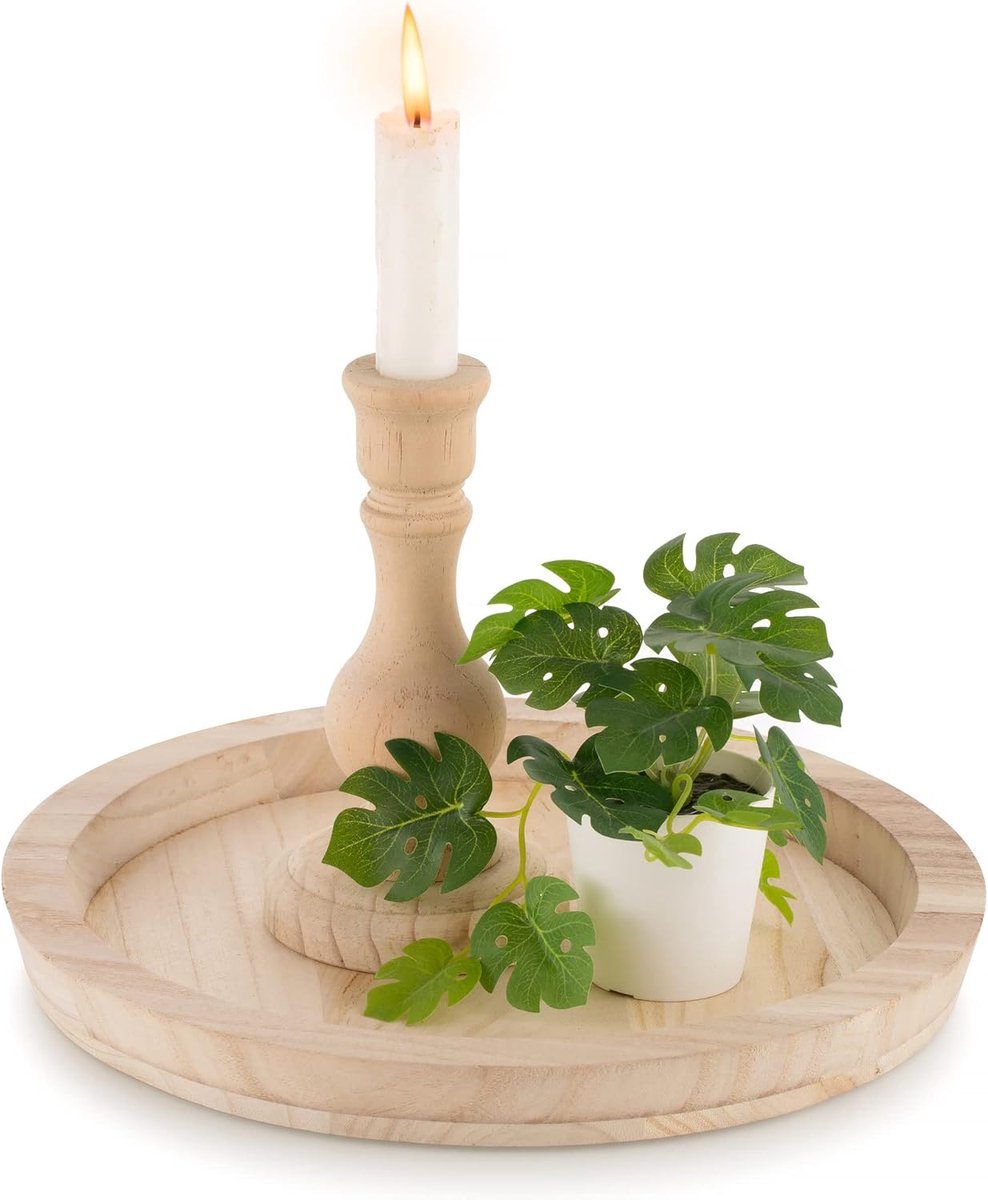 Ronde houten decoratieve lade: onafgewerkte houten ambachtelijke dienbladen DIY Ottomaanse dienblad Centerpiece Kandelaar Trays voor Keuken Aanrecht Ambachten Art Home Decor Montessori