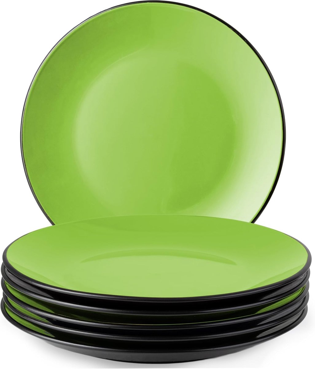 - 6 x Borden Set Aardewerk Keramiek Servies - Le Papillon collectie (Groen, 26 cm)
