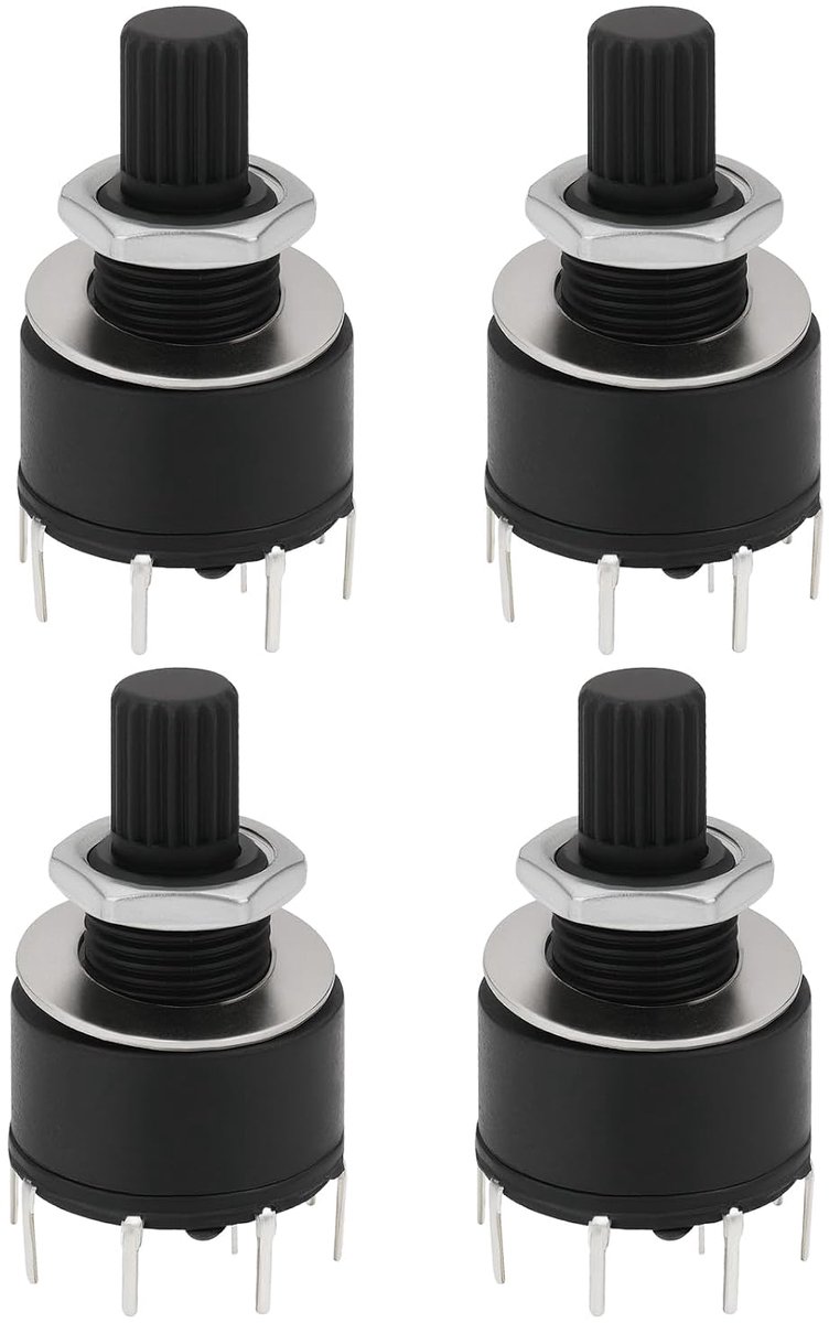4 stuks 16mm 1 Pool 5 Positie Rotary Schakelaar met Ring en Moer Plastic Ronde As Band Schakelaar Handvat Lengte 15mm Zwart RS16
