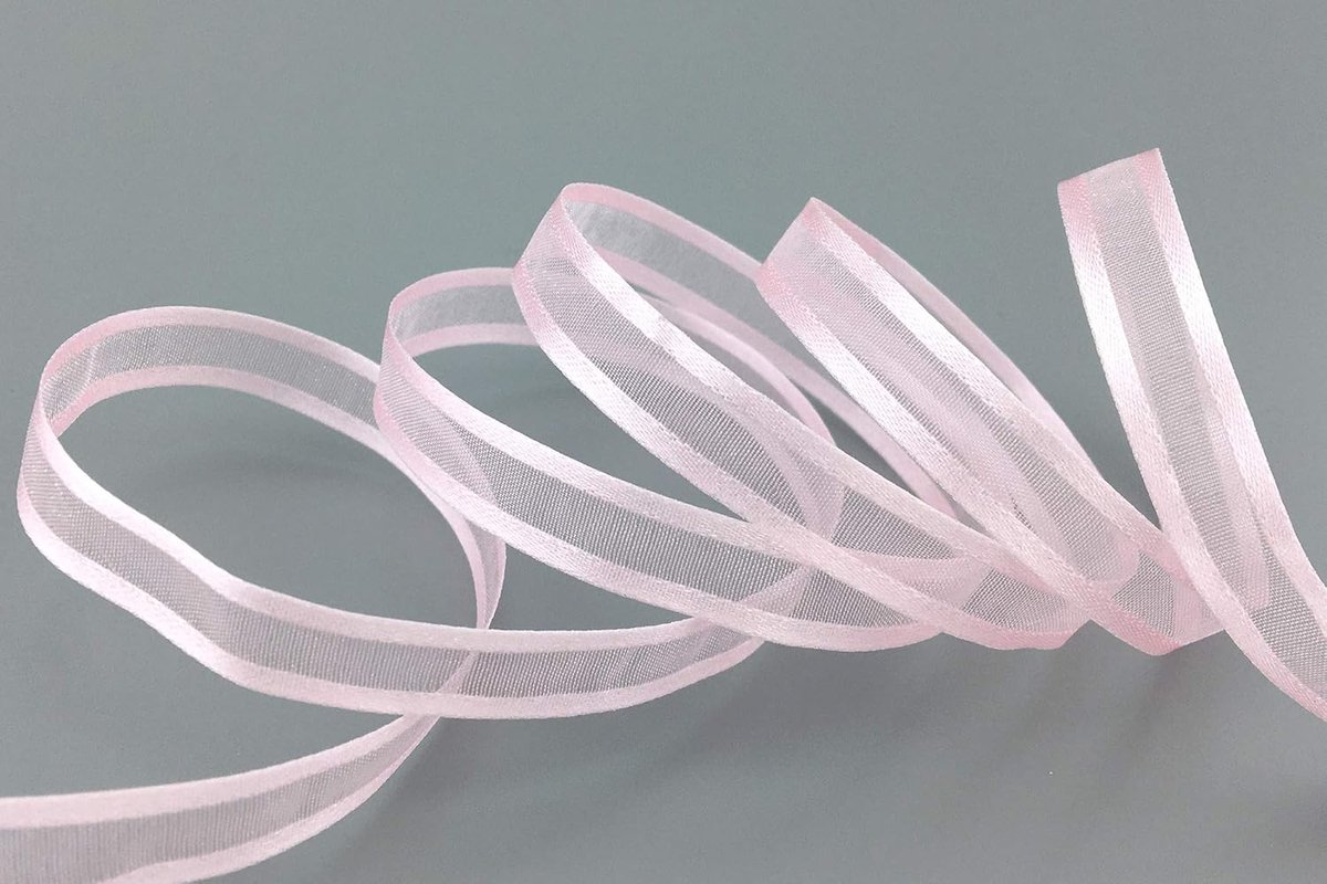 Chiffonlint met satijnen rand, 50 m x 10 mm, roze, lichtroze (50) chiffon, decoratief lint, cadeaulint, half-transparant, glanzend, zonder draad, organza