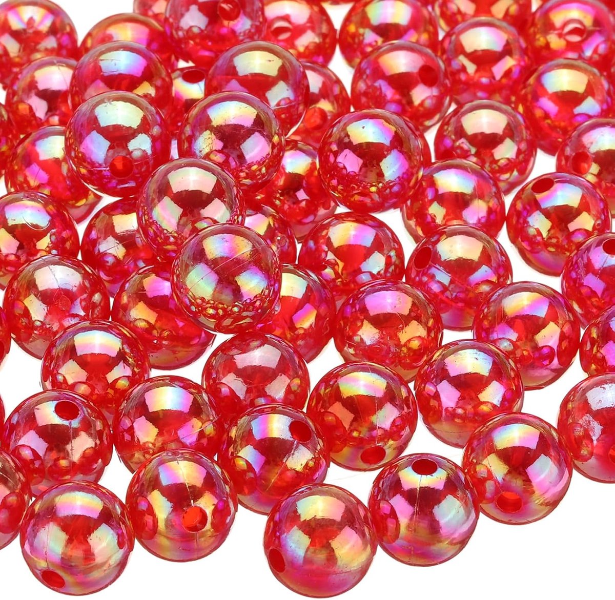 Kralen van acryl kleuren AB 12 mm kralen afstandskralen losse kralen met gat voor oorbellen armband halsketting sleutelhanger rood AB