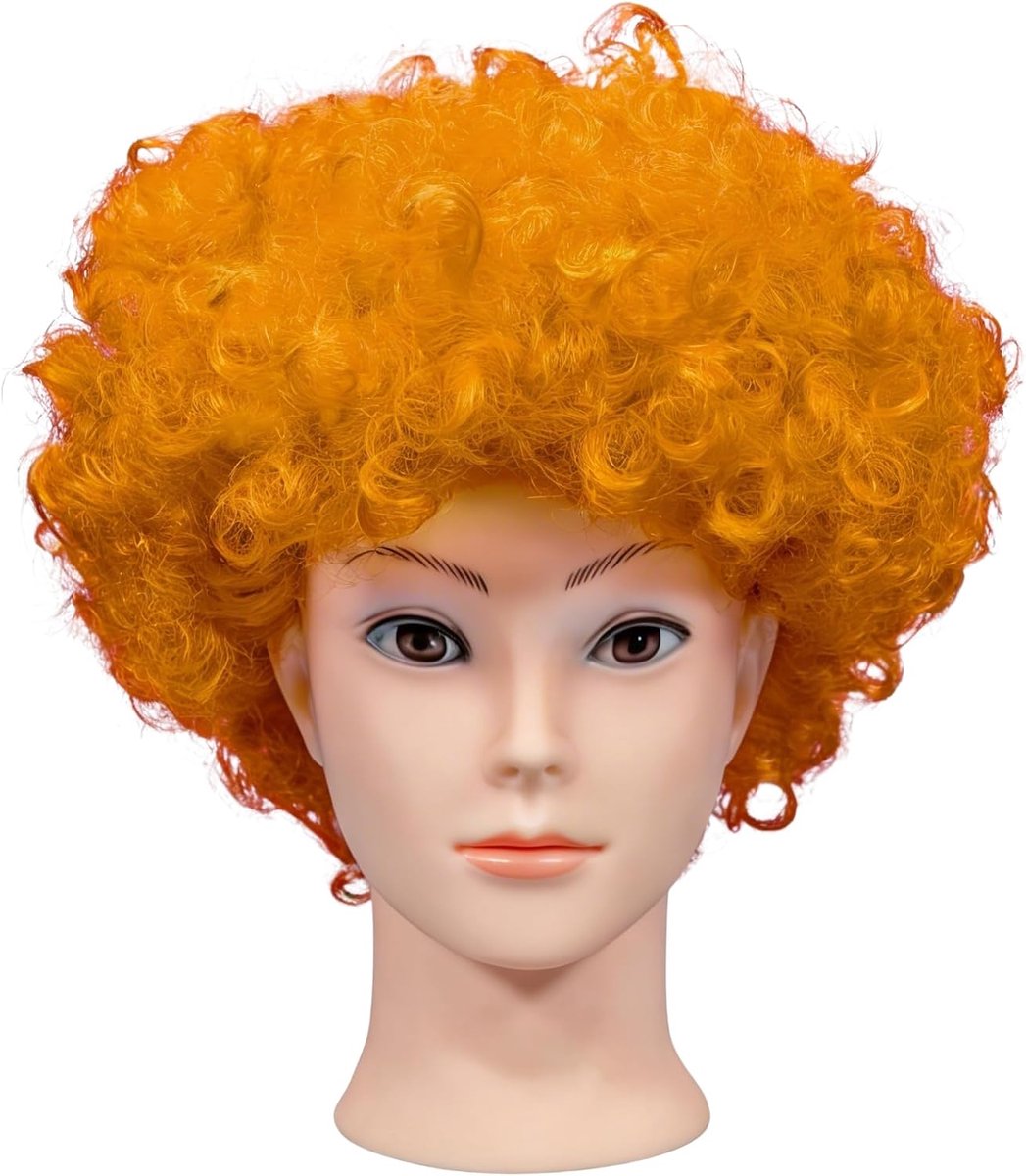 11801-AFRO-WIG-BLOND blond krullend Afro pruik carnaval party kostuum accessoires disco clown unisex jaren 70
