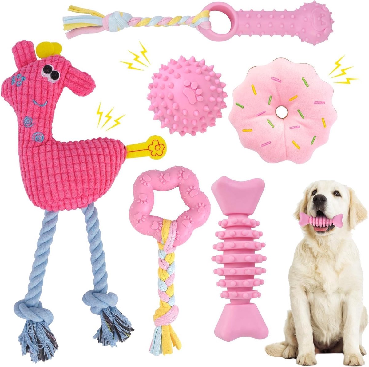 Zacht en duurzaam puppyspeelgoed voor tandjes krijgen, 6 stuks, piepend speelgoed voor kleine en middelgrote honden, geschikt voor 2-8 maanden tandjes krijgen van puppy's, tandjes voor kleine honden,