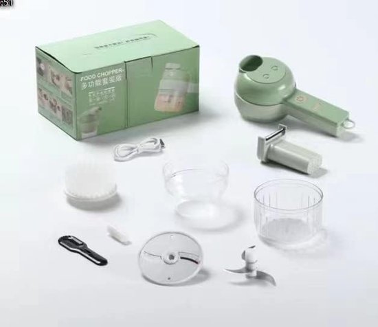 4-in-1 handmatige groentesnijderset, draadloos, knoflookslamstamper met borstel voor knoflook, peper, chili, uien, selderij, gember, vlees — afbeelding 3