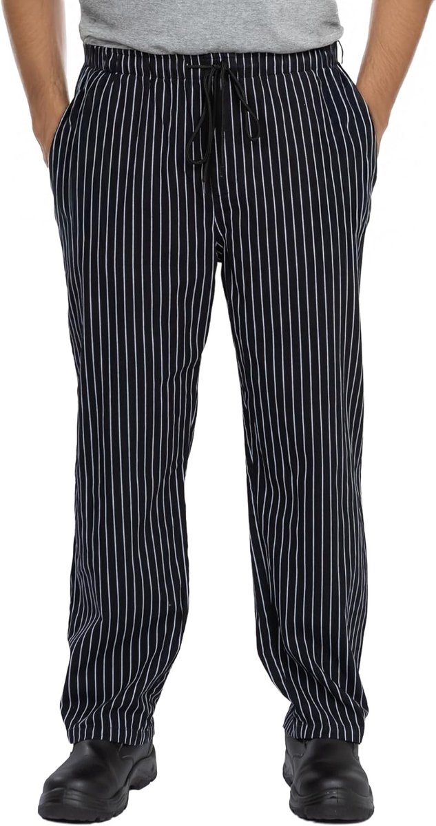 Carlo Koksbroek voor heren, koksbroek voor heren en dames, bakkersbroek met elastische tailleband met trekkoord, XS - 5XL