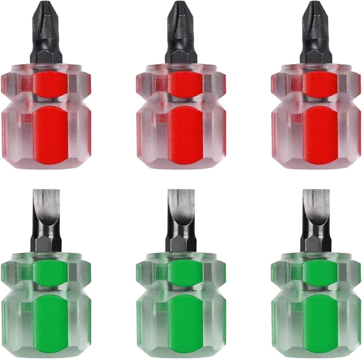 6-Delige Minischroevendraaier, Schroevendraaier Met Korte Handgreep, Naaimachineschroevendraaier, Stompe Kruiskopschroevendraaier, Gleufschroevendraaier, Zakschroevendraaier (Groen, Rood)