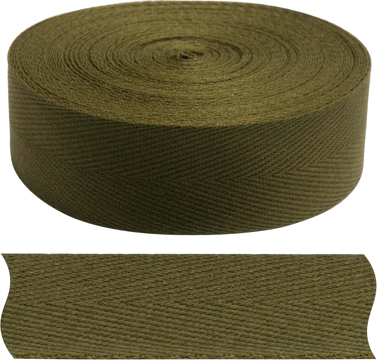 - C77635 - kepergalonband met visgraatpatroon 9 meter x 25 mm - 80% katoen en 20% polyester - kleur kaki