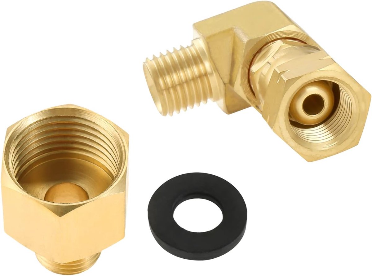 Gasadapterset, verbindingshoek, 90 graden, 1/4 inch, links + gasflesadapter 1/2 inch IG x 1/4 inch AG voor gasfornuis, gasfornuis, campingkooktoestel
