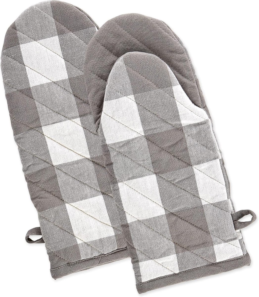 Buffalo Check Kitchen Collection, Klassieke Boerderij Keuken Set, Ovenwant, Grijs & Wit, 2-delig
