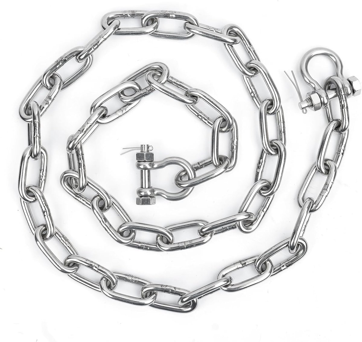 316 roestvrij stalen ankerketting, mariene kwaliteit bootanker ketting kit, zware 1/4 "of 5/16" anker lood ketting w/2 stuks anti-off dubbele beugel link uiteinden voor boten, ponton, dek en