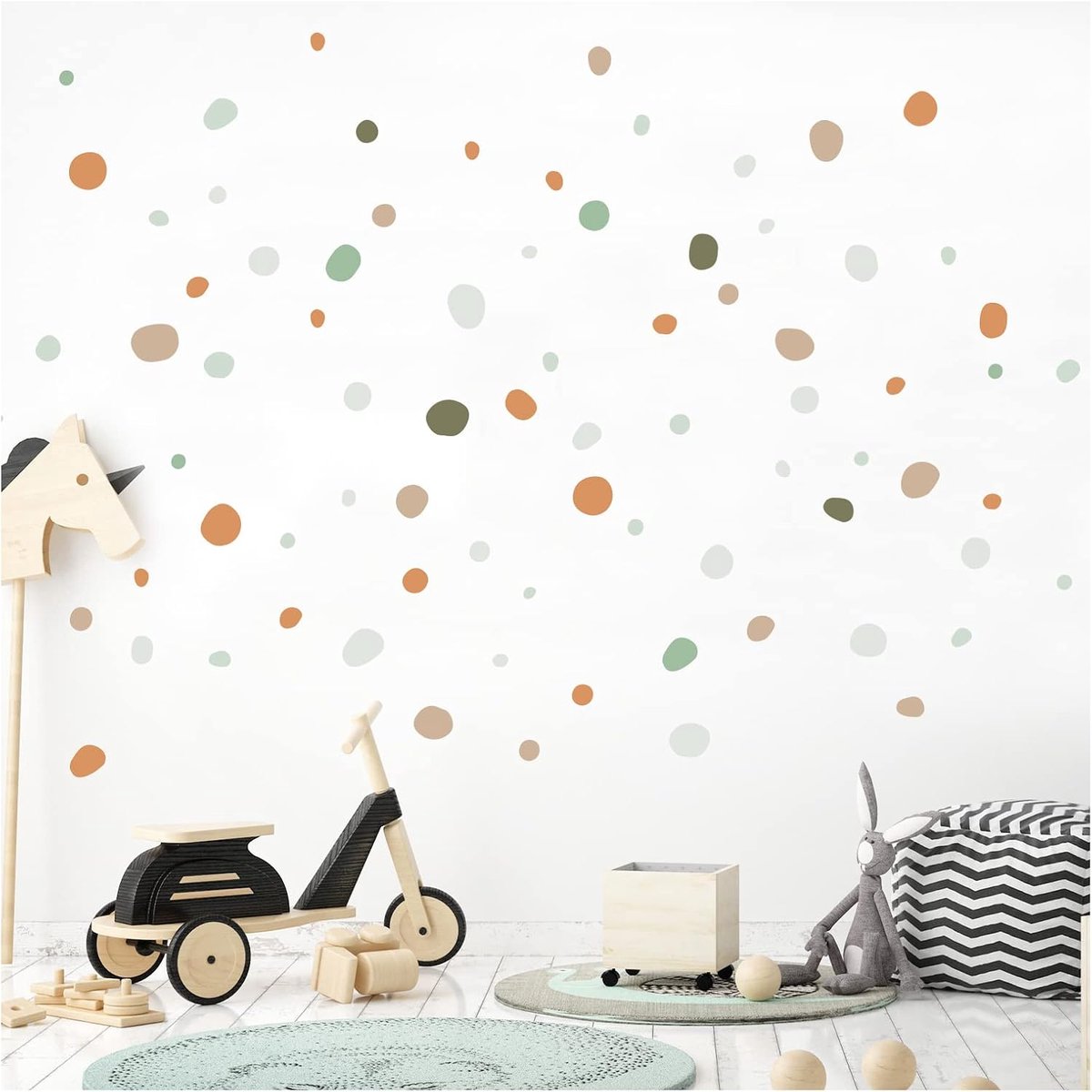 Deco Muursticker stippen voor babykamer 92 stuks kinderkamer muursticker cirkels kleefpunten in bruin mint grijs set zelfklevende muurstickers DL925-21
