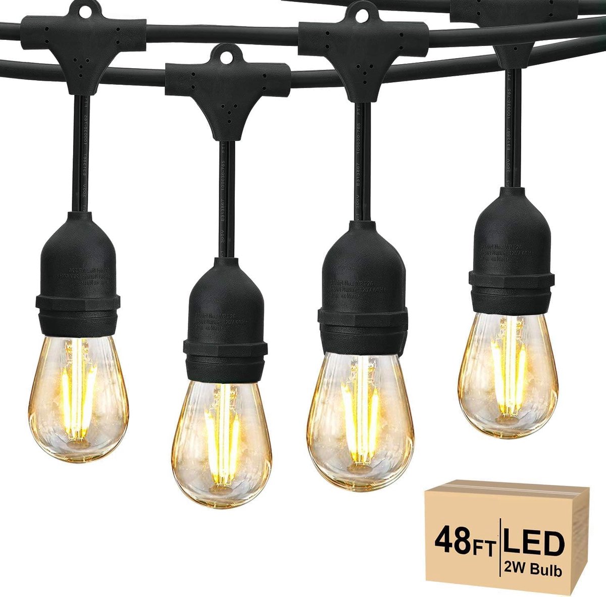 LED-lichtsnoer voor buiten, S14 15 m, lichtketting met gloeilampen, waterdicht IP65 met 15+1 E27 150lm 2 W LED-lampen, 2700 K warm wit voor tuin, terras, bruiloften