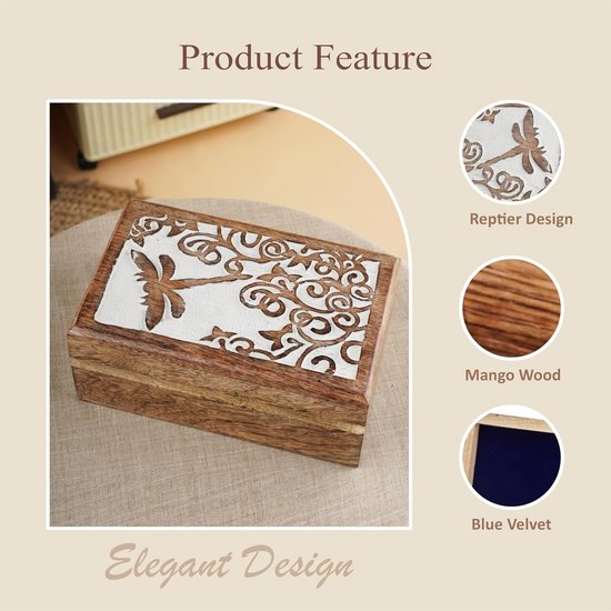 Houten Handgemaakte Decoratieve Doos Reptier Wit En Bruin - Multifunctioneel Gebruik Als Sieradenopslag Horlogedoos Geweldig Als Geschenken van houten — afbeelding 3