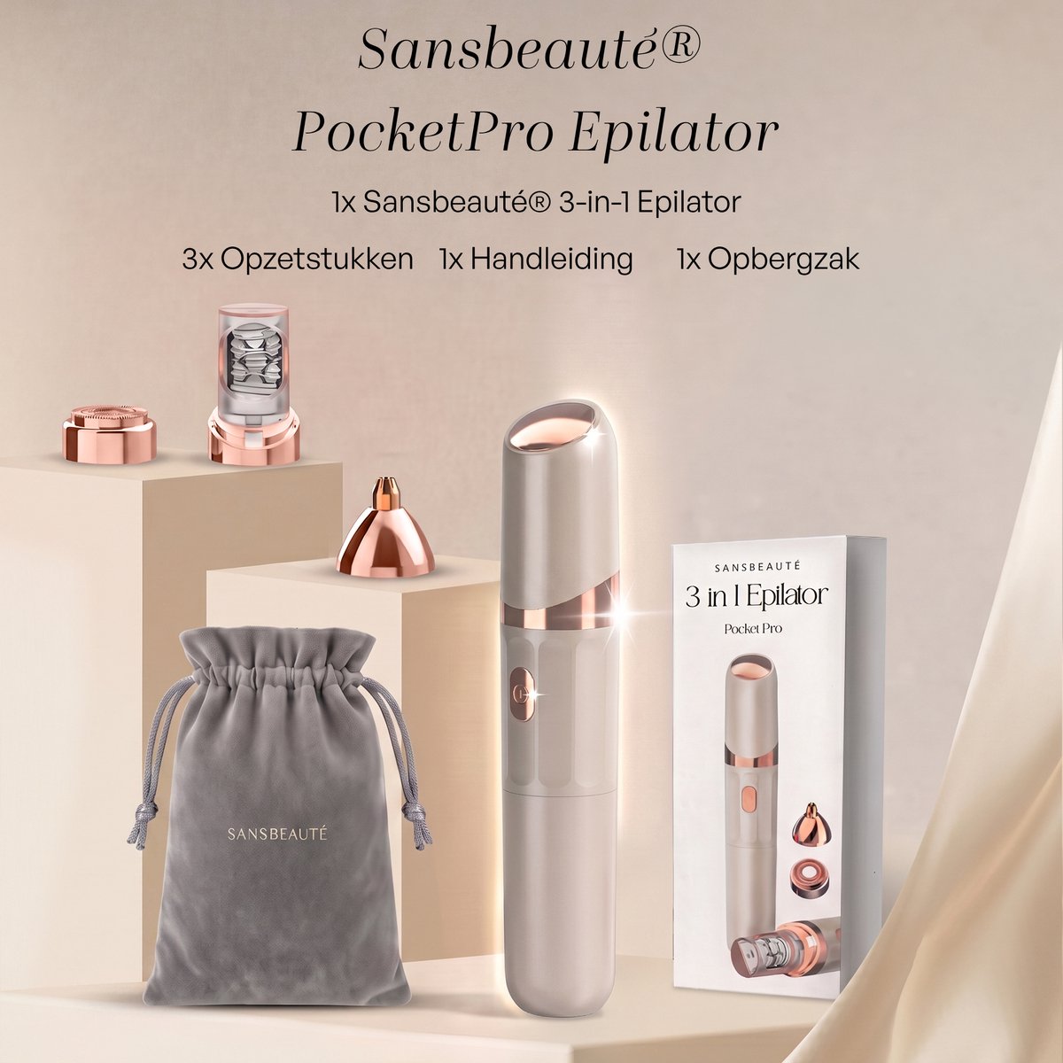 Sansbeauté 3 in 1 Epilator voor Vrouwen PocketPRO met Travel Bag - Epileerapparaat Dames - Epilator - Gezichtsepilator Vrouw - Gezichtsontharing Dames - Epilator Gezicht - Epilator Dames - Gezichtsepilator dames - Oplaadbaar - Rosé Gold thumbnail 6