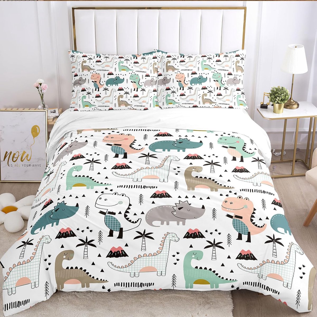 Dekbedovertrek Dinosaur 135x200cm - Katoen - Schattige dino's - Perfect voor jongens - SnelShoppen