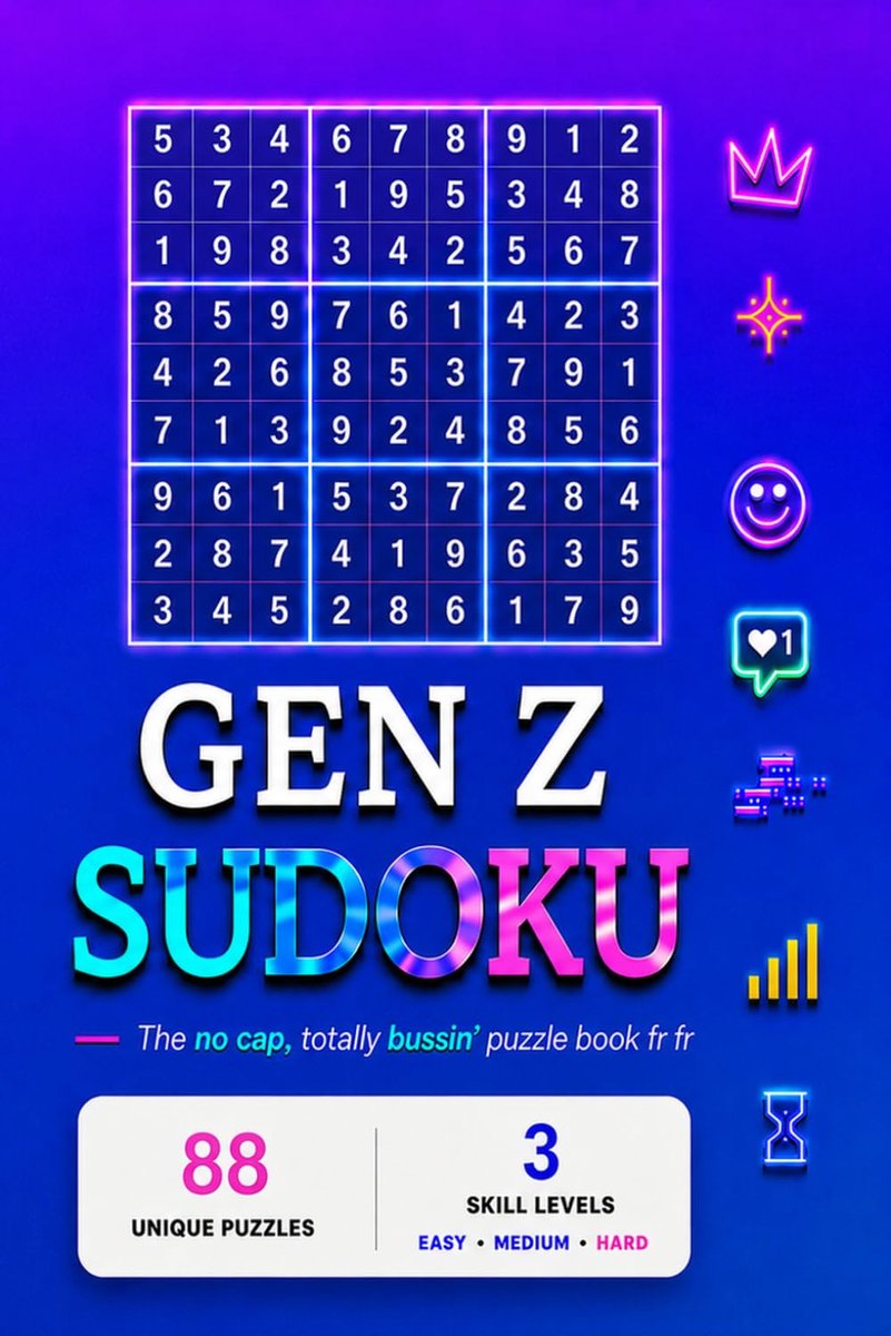 Sudoku puzzels - 3 vaardigheidsniveaus - 88 uitdagende raadsels - breintraining voor Gen Z - ShopVlot