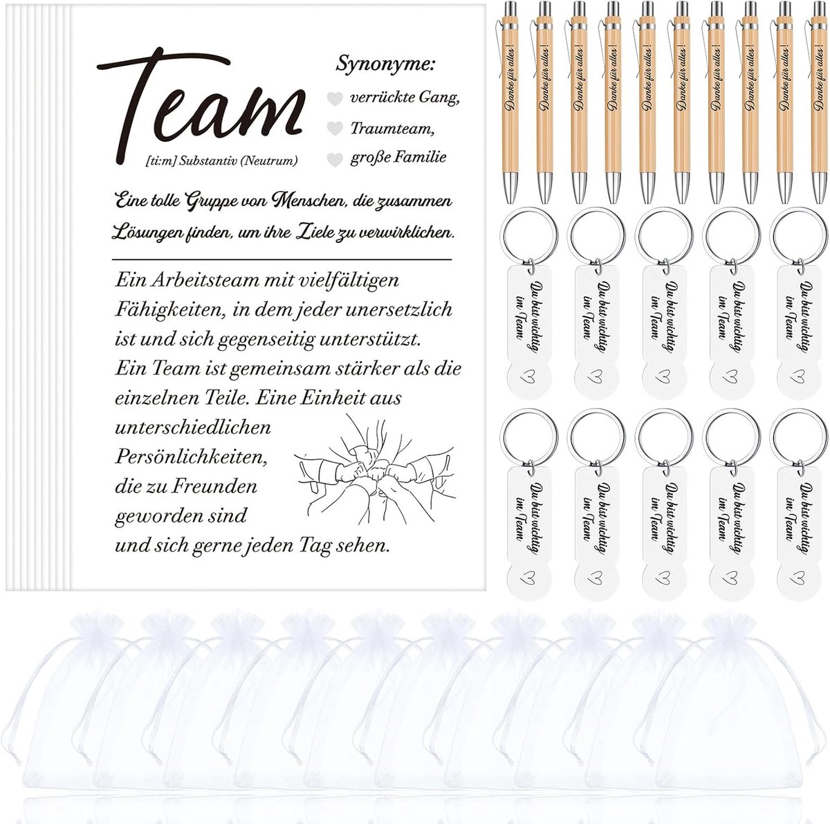 10 cadeauset voor collega's bevat 10 teamkaarten, 10 winkelwagenmerken, 10 houten balpennen, 10 organzazakjes, Thanksgiving-cadeaus voor collega's, medewerkers, kantoor