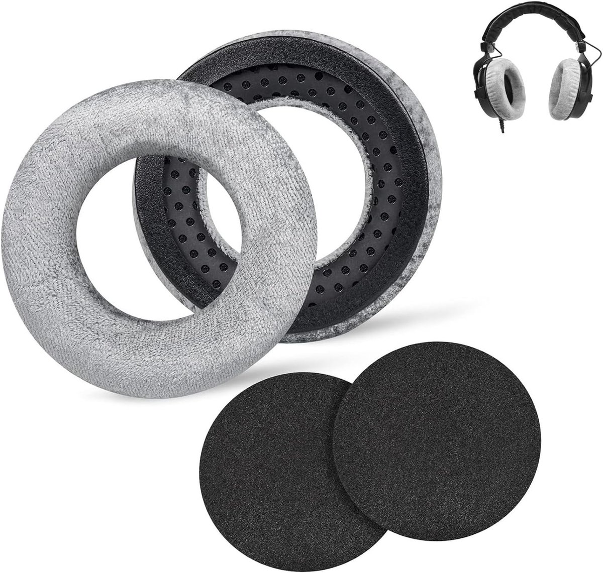 Oorkussens, zacht en verdikt, DT 990 Pro oorkussens, compatibel met DT 990 Pro/DT 880 Pro/DT 770 Pro hoofdtelefoon, grijs