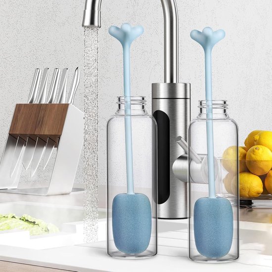 Flessenborstelspons, reinigingsborstel met lange steel, kan opstaan bekerborstel, voor koffiekopjes, glazen, wijnflessen, afwassen — afbeelding 5