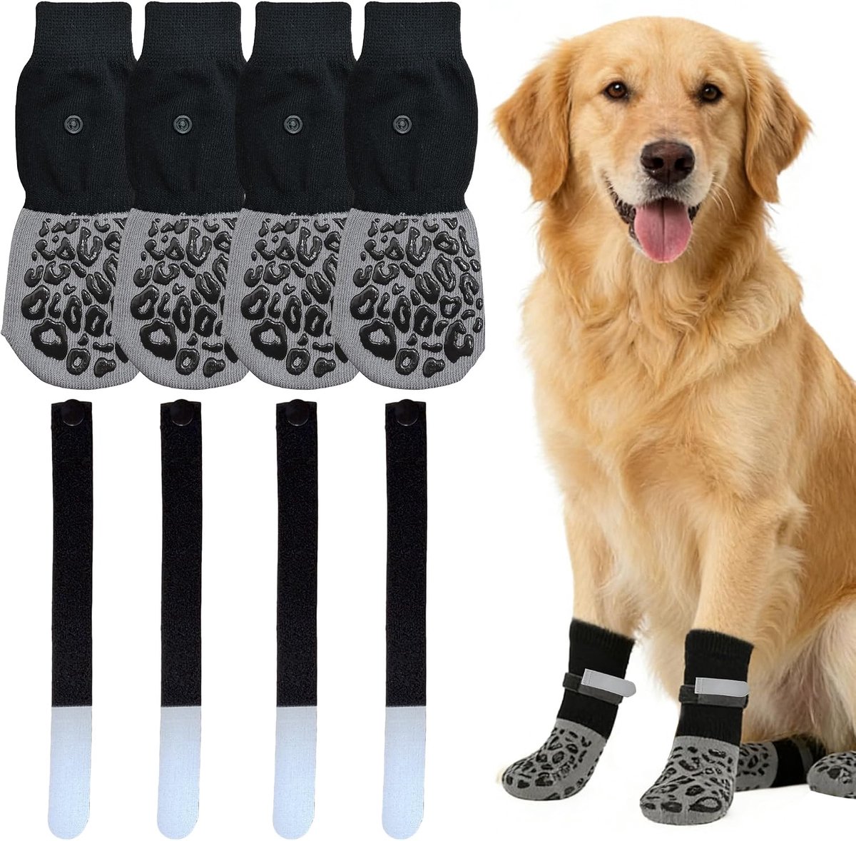 2 paar zachte hondensokken met veilige grip, comfortabele antislip hondensokken voor honden en katten, elastische hondensokken met verstelbare banden, hondenschoenen voor harde vloeren