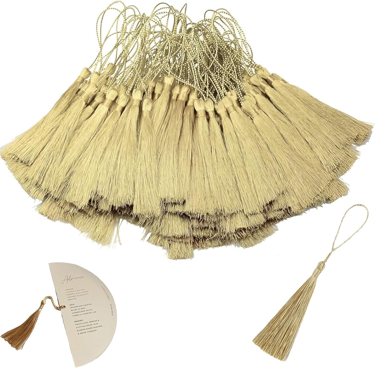 50 stuks gouden mini-kwasten, kwasthangers, kwastjes, hangend, polyester, oogstfeest