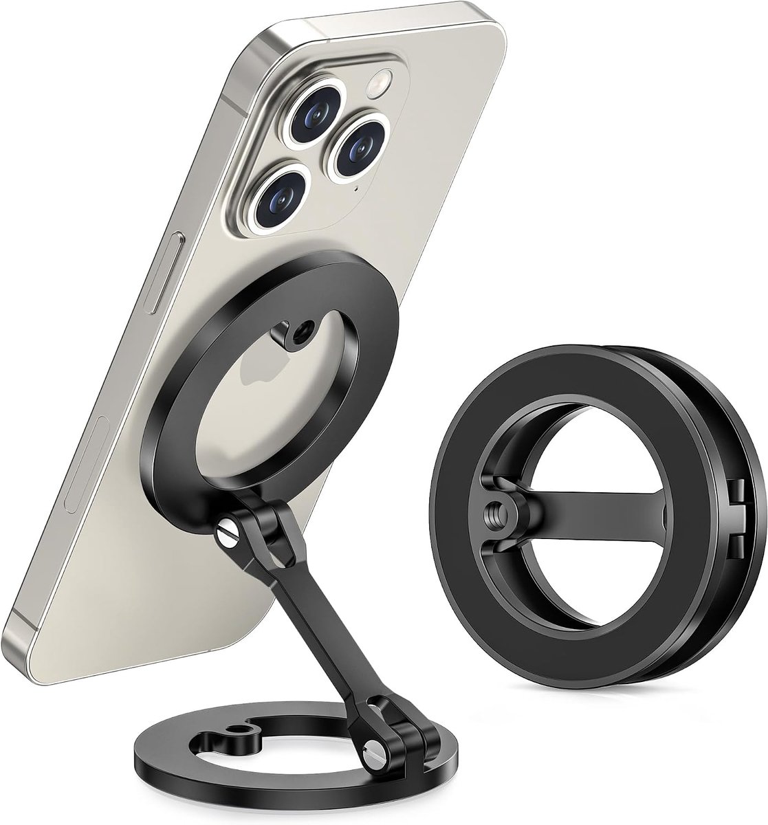 Telefoonhouder met Dubbele Magnetische Ring voor iPhone 17 Air Pro | Handvat Mag/Safe Afneembaar Schroefgat 1/4 Inch voor Apple 16 15 14 13 Plus,Bureau,Auto,Fitnessstudio,Metalen Oppervlakken