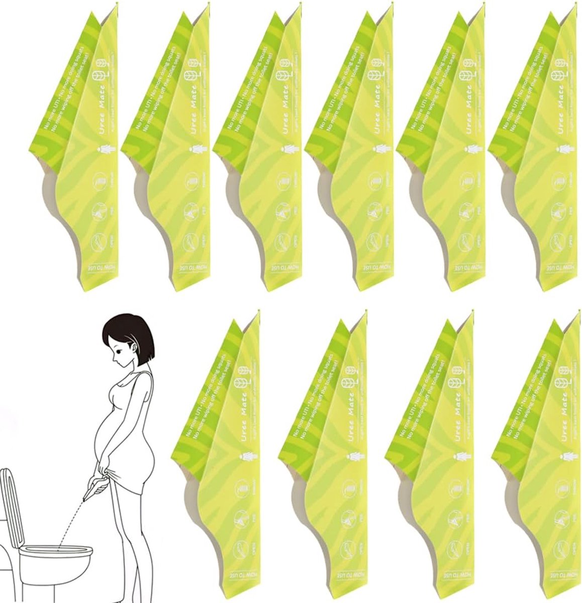 10 stuks pipi-trechters voor dames, verpakking in gekleurde doos, wegwerp-pipi voor dames, waterdicht, draagbaar, geschikt voor reizen, outdoor en andere gelegenheden (groen)