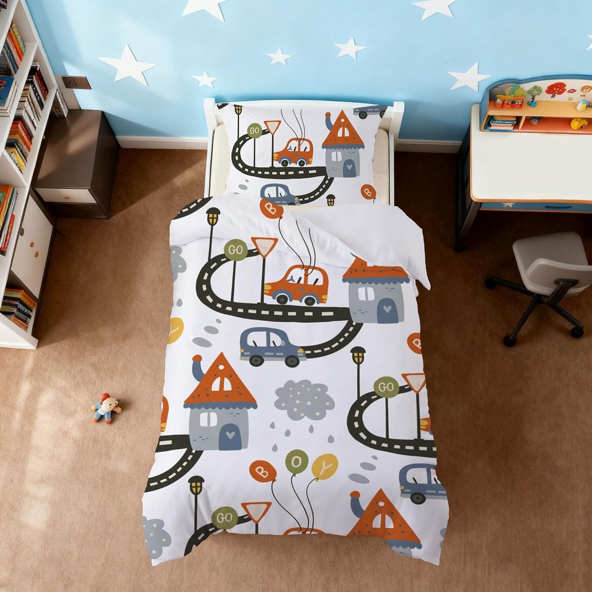 dekbedovertrek 90 x 190 cm, dekbedovertrek met ritssluiting, beddengoed van microvezel voor eenpersoonsbed, kinderbeddengoed met kussensloop 40 x 60 cm