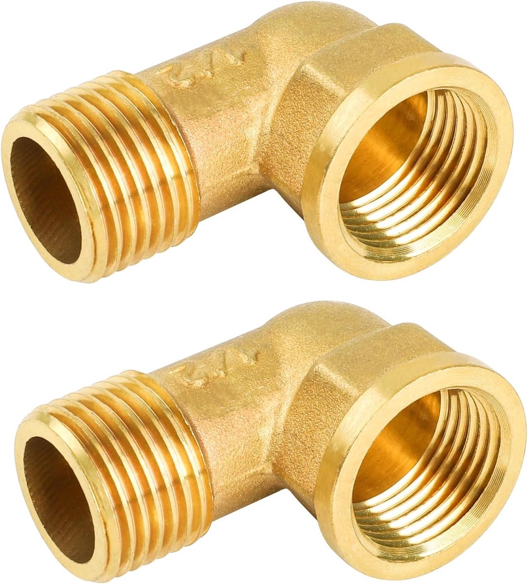PRO Messing hoek 90° G1/2" IG/AG, hoek 90° G1 /2 "(IG Ø 19,5 mm x AG Ø 20,3 mm) binnen- en buitendraad, boog 90 graden messing, schroefdraadfitting geschikt voor drinkwater, 2 stuks