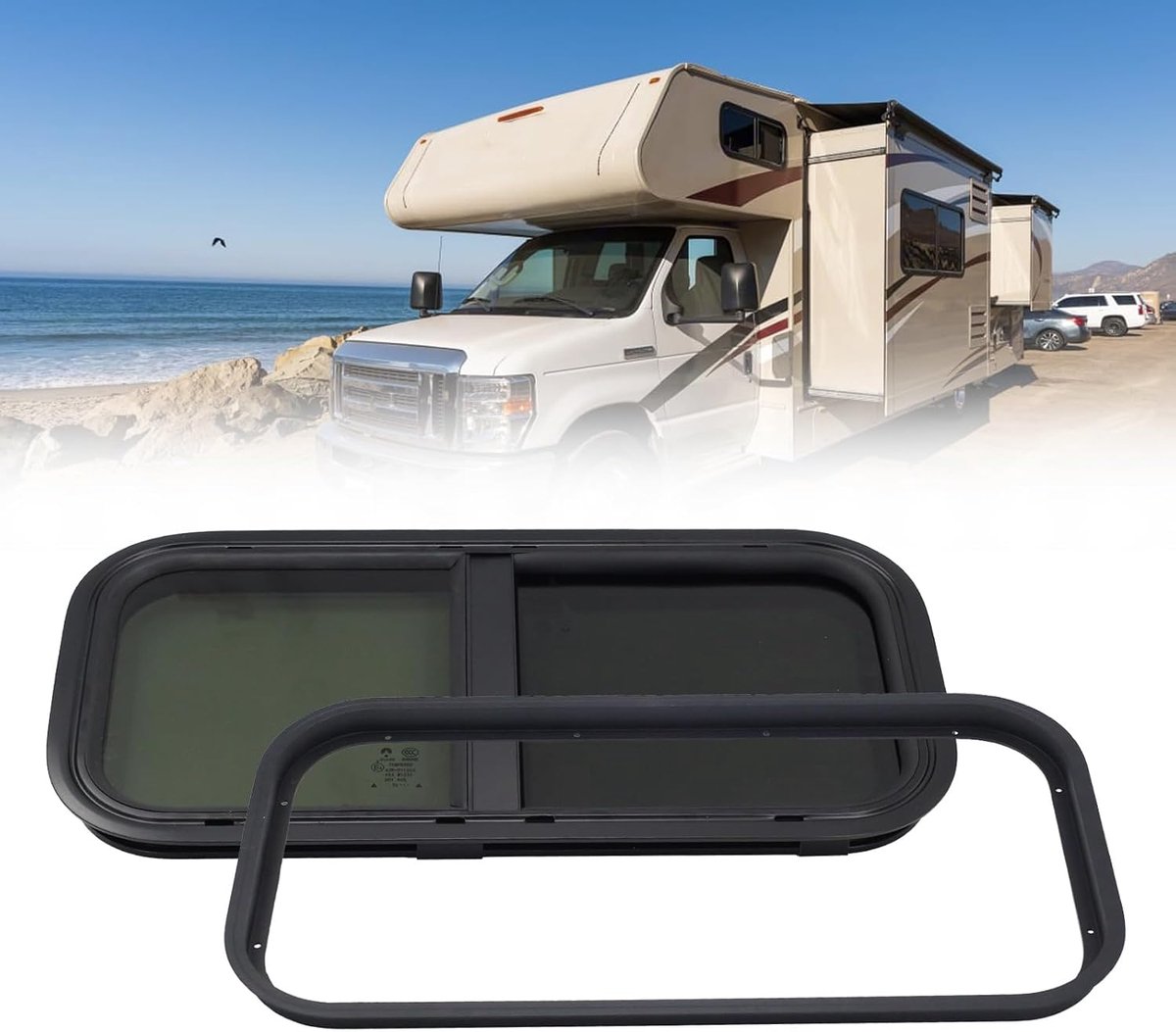 Raam Getint Schuifraam met Geïntegreerd Vliegengordijn Zijraam voor Bus Camper en Caravan Inbouwmaat 500x300mm Buitenmaat 535x335mm Zwart Links of Rechts Monteerbaar (500 × 300 mm)
