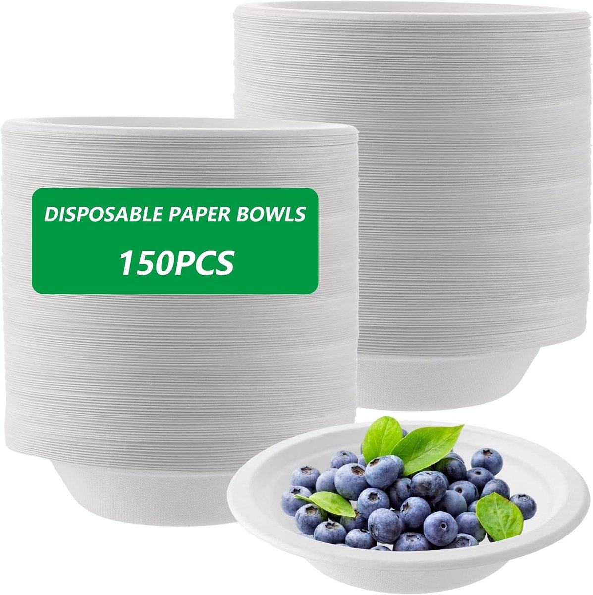 150 stuks 500 ml soepkommen, wegwerp suikerriet, bagasse, wegwerpkommen, composteerbaar, soepkommen voor feest, bruiloft, picknick, wit