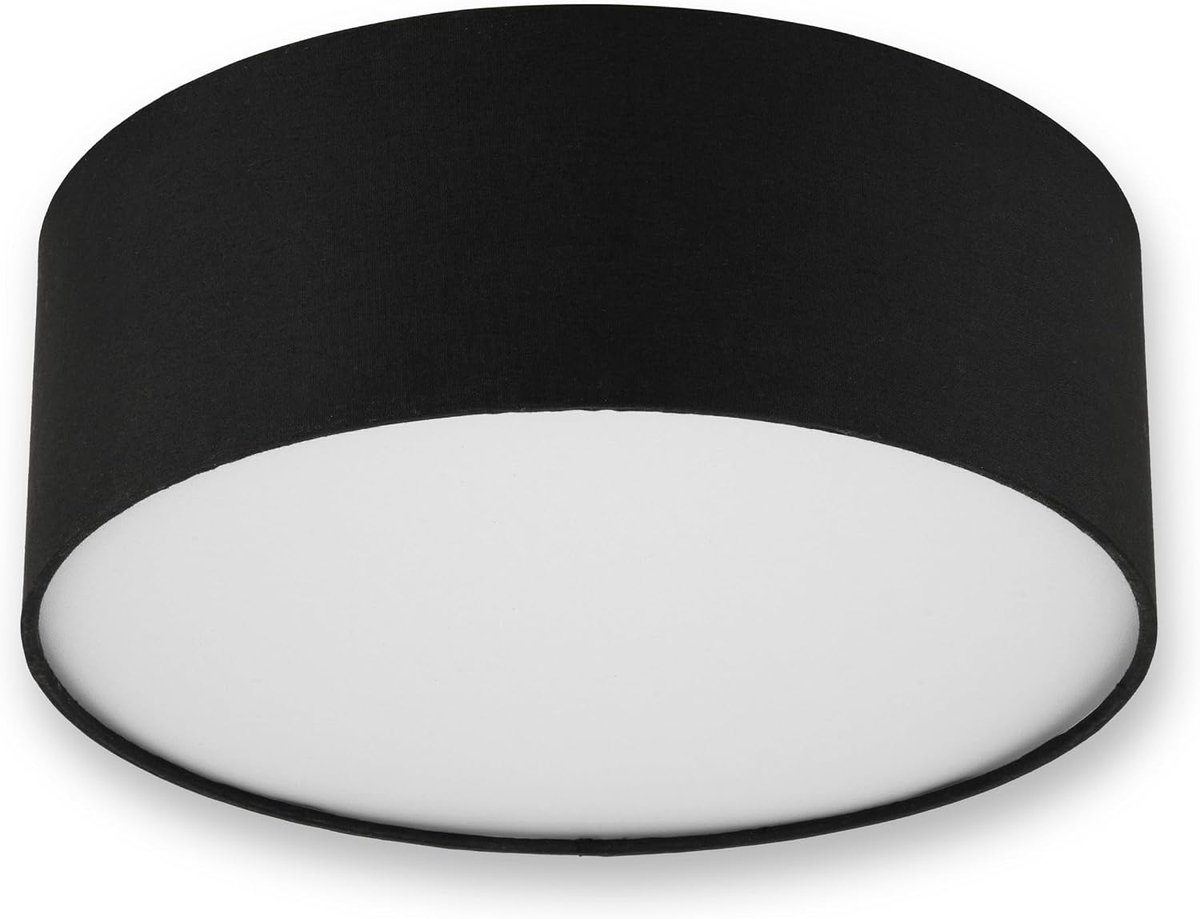 Plafondlamp - ronde plafondlamp 30 cm met stoffen kap in vintage look - ideaal voor slaapkamer en woonkamer - zwart