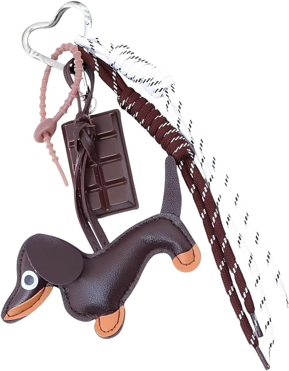 teckel met touwen en accessoires, schattige puppy-hondentas, hanger, leer, geluksbrenger, cadeaus voor lievelingsmens, vrouwen, mannen, kinderen, verjaardag, sleutelring