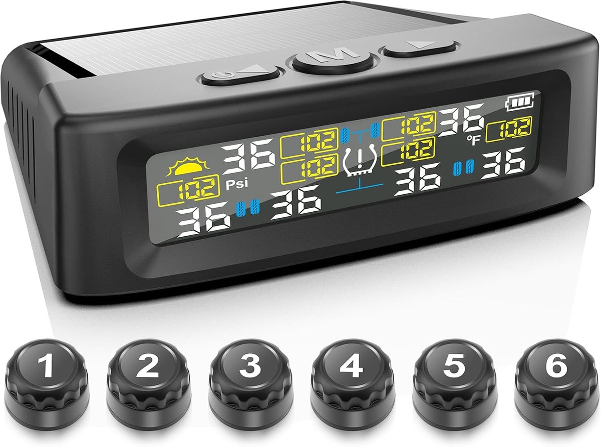 Bandenspanningsbewakingssysteem voor vrachtwagens, caravans, touringcars, campers, 4,6-wielmodusschakeling, 9,9bar/144psi maximale druk- en temperatuurbewaking (geüpgraded voor