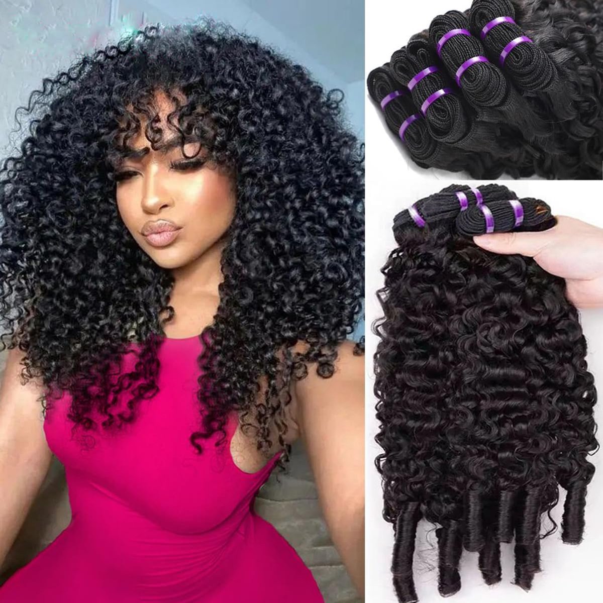 Bundels van 100% onbewerkt, natuurlijk krullend Birmees mensenhaar (Virgin Hair) – 24 inch 12A 'Raw Burmese Wave'-haarbundels met spiraalkrullen, natuurlijke kleur (100 g)