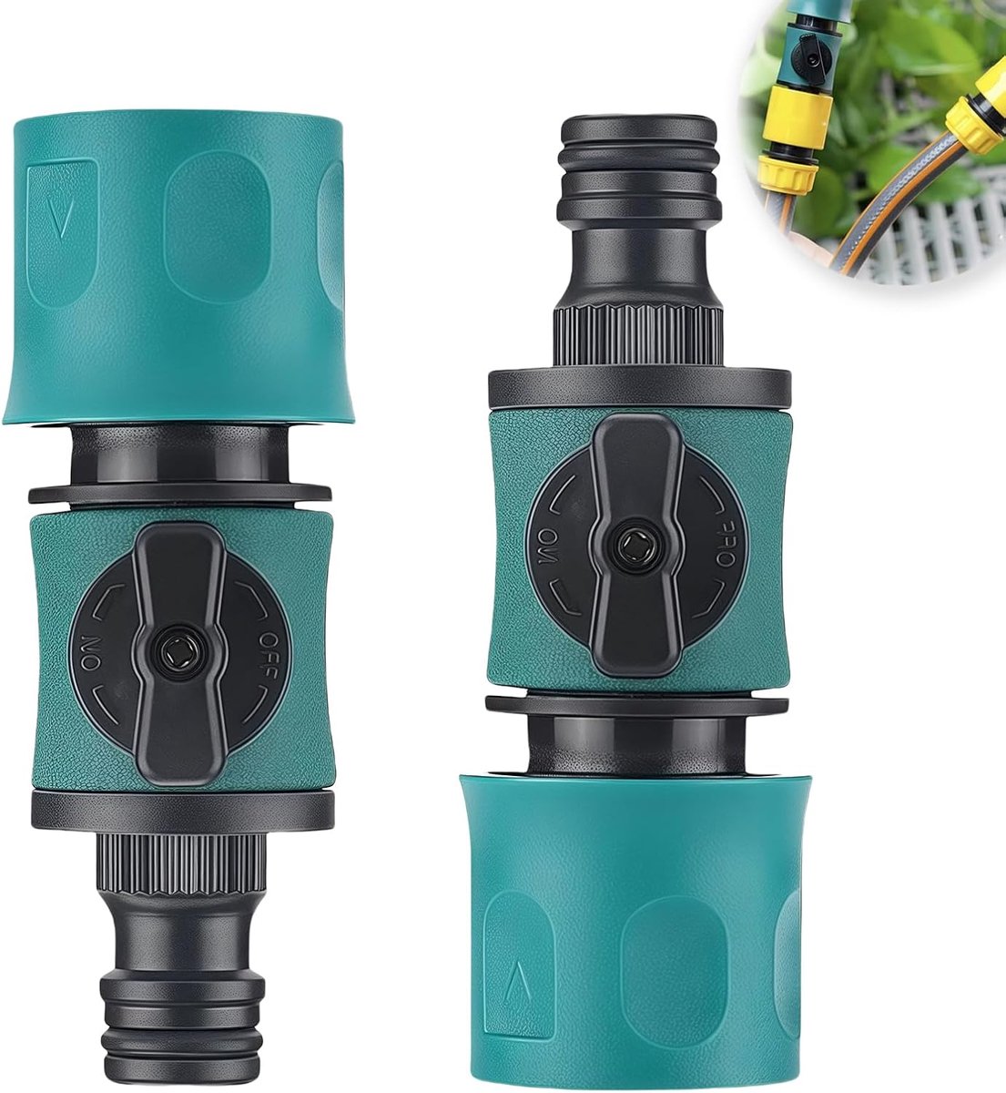 Set van 2 snelkoppelingen voor tuinslang 9,6 cm (1/2 inch), slangaansluitingen met 1 uitgang kraanadapter, stroomregelventiel, snelle en eenvoudige installatie