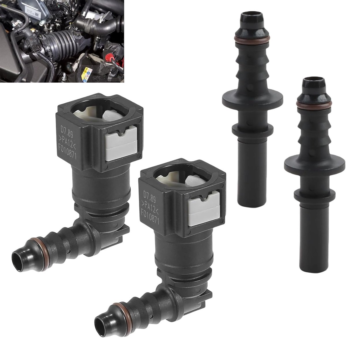 Set van 2 7,89 mm ID6 SAE op 5/16 8 mm 90 graden autobrandstofleidingsslang, snelsluitaansluiting, scheidingsslang, benzineslangkoppeling, brandstofleiding, slangkoppeling