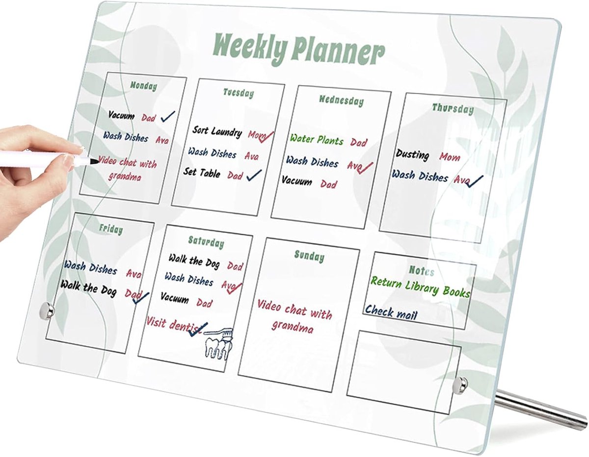 weekplanner, wekelijkse planner, herhaalbare weekplanner, uitwisbaar whiteboard, geschikt voor kantoor, woonkamer en keuken, 20 x 30 cm, menukaart week