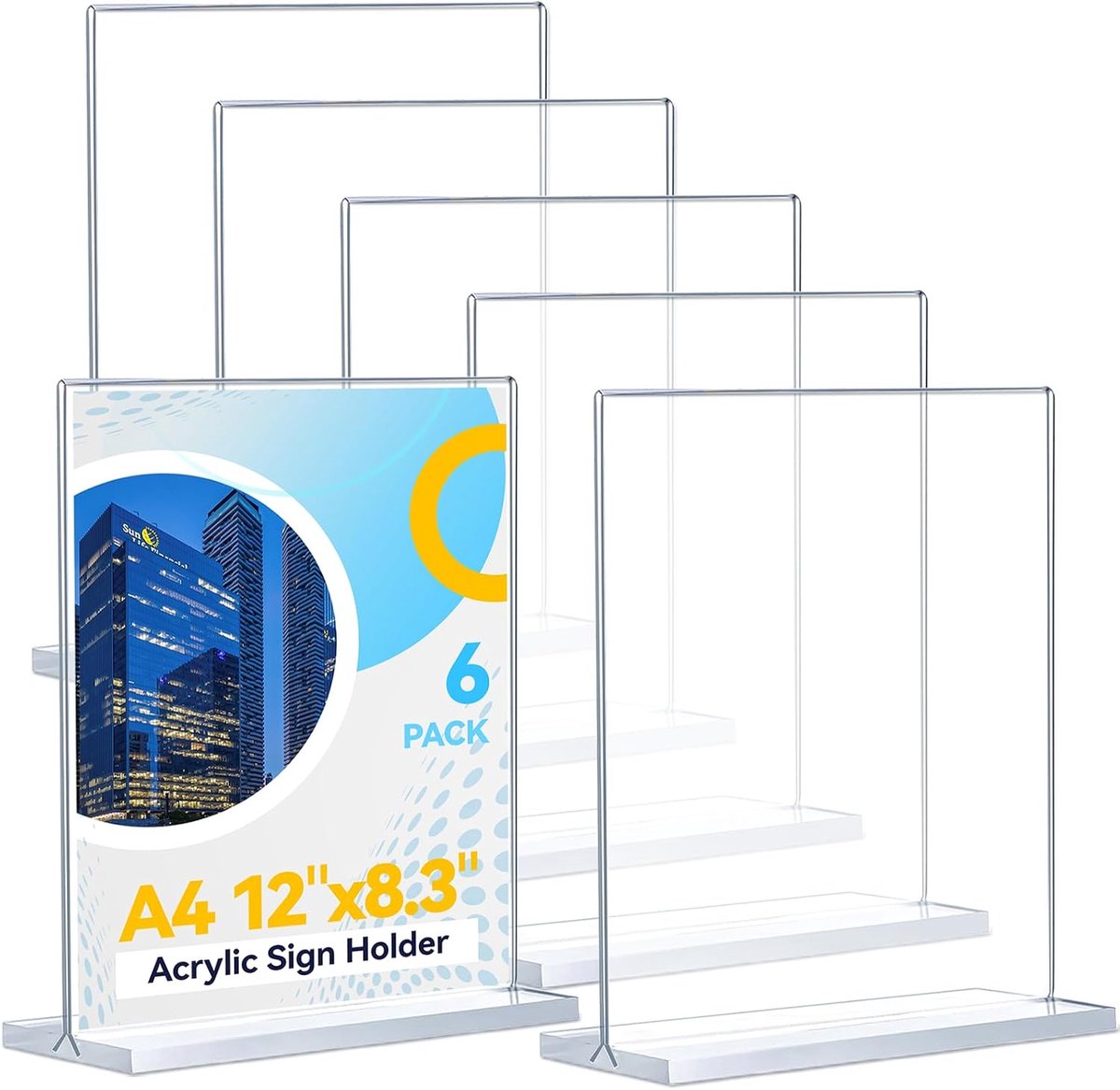 6 stuks A4 posterhouder, A4-standaard, acryl, dubbelzijdig, transparant, A4-toonstandaard, ideaal voor reclame, fotolijsten, display op kantoor of in de winkel