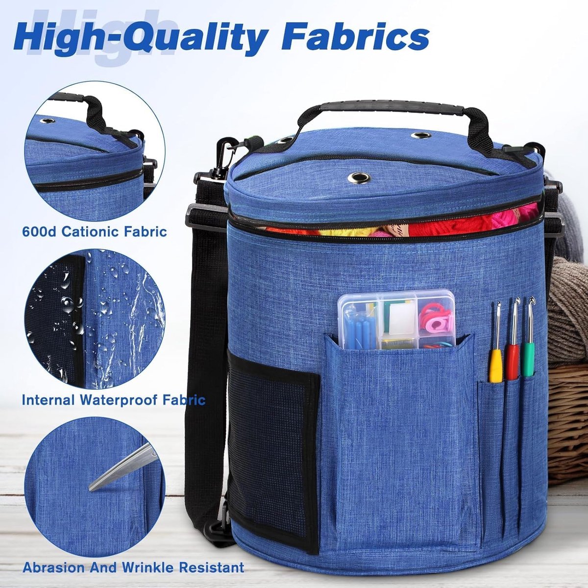 Haakwolset, 75 kleuren, grote gebreide tas, 20 garenkleuren | Complete set met breiaccessoires, inclusief haaknaalden, steekmarkeringen, meetlint en meer, beginnershaken