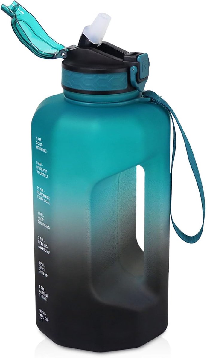 2,2 Liter, BPA-vrij en Herbruikbaar, Groen/Zwart | Motiverende Markeringen, Stevige Draaggreep, Voor Fitness en Buitensporten