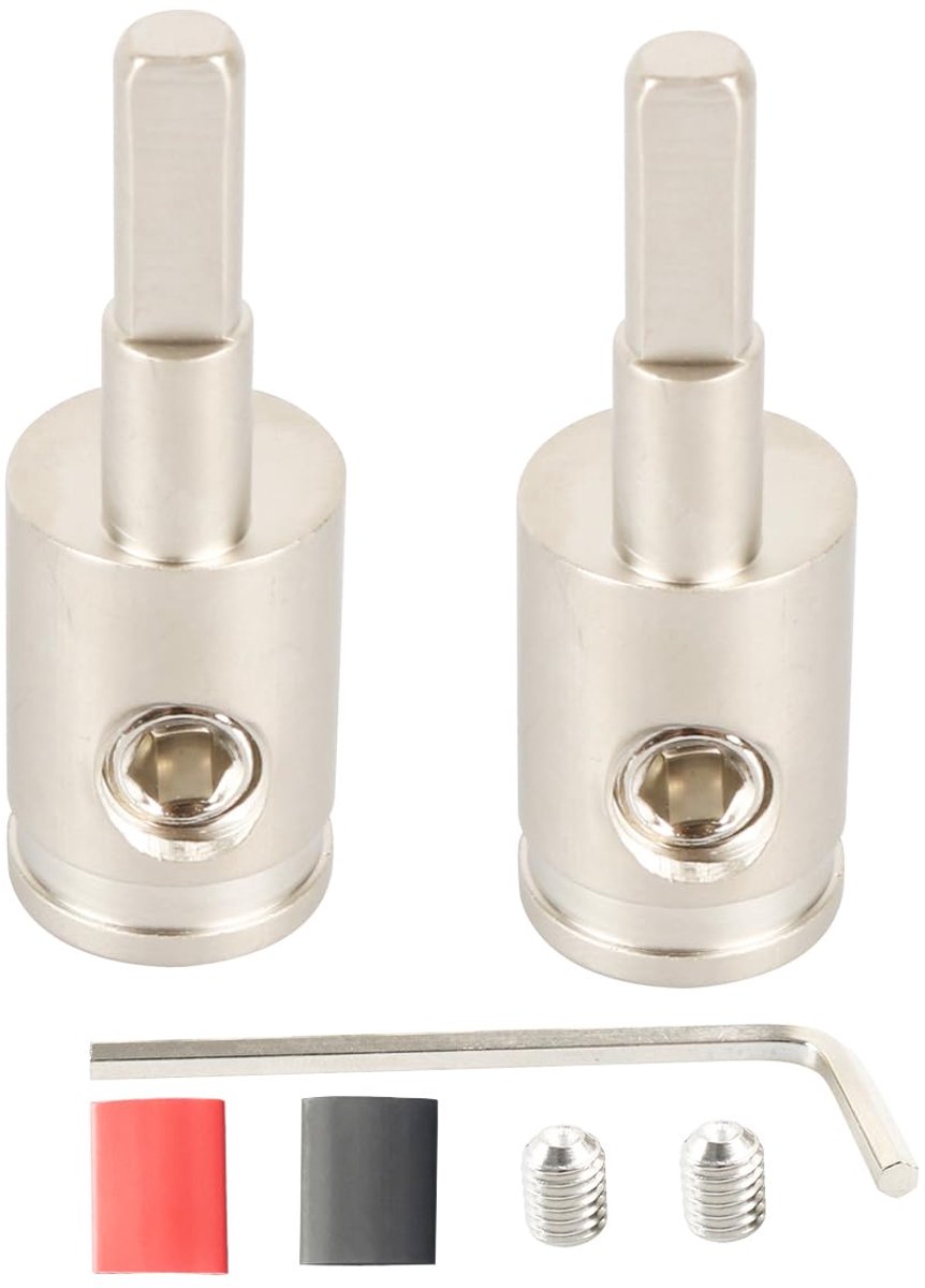 25 mm² tot 10 mm² kabelschoenen, vernikkeld messing, ampère-ingangsverkleiner, auto-audio-versterker, kabelconnector, terminals met krimpslang, 2 stuks