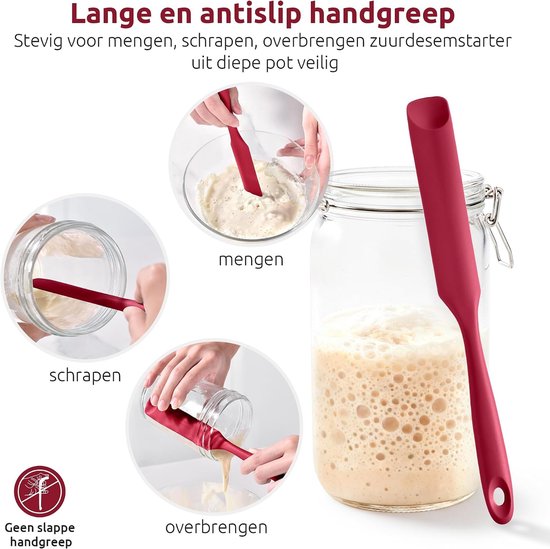 Jar Spatula, Voedselveilig Kleine Siliconen Spatel (Rood) - Flexibele Lepelvormige Punt en Stevige Kern voor het Mengen,Schrapen en Smeren van Zuurdesemstarter Pindakaas Jam en Slagroom van jar — afbeelding 2