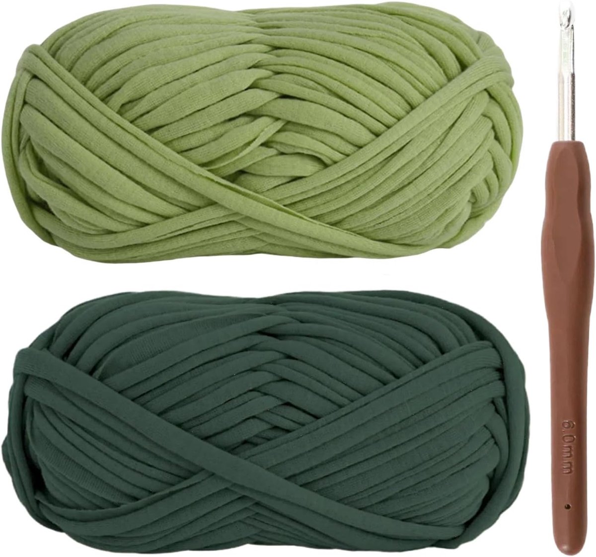 T-shirtgaren om te haken, grof haakgaren van 2 x 100 g met haak van 6 mm, perfect voor haakprojecten - beginner, vriendelijke elastische stof voor doe-het-zelf ambachten