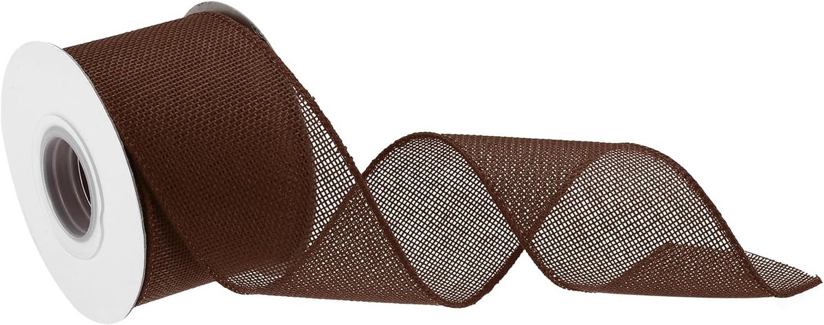 Jute lint met draadrand, bruin, 5 cm x 25 m, lint met draad voor geschenkverpakking, strik, kroon, kerstboom, boeket, met etui