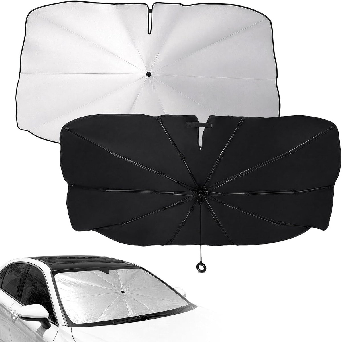 KZQ Opvouwbaar zonnescherm voor auto voorruit 140x80 cm - Binnenzonwering met UV-bescherming - Geschikt voor de meeste auto's en SUV's - Zilver