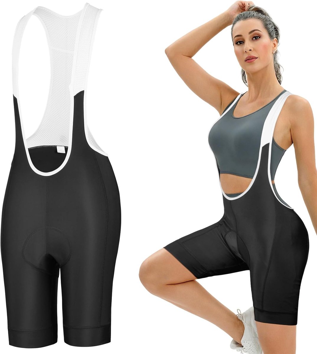 Fietsbroek voor dames, zomer, fiets, korte fietsbroek, 4D gevoerd, bib shorts, fietsbroek, sneldrogend, schokbestendig, met bretels