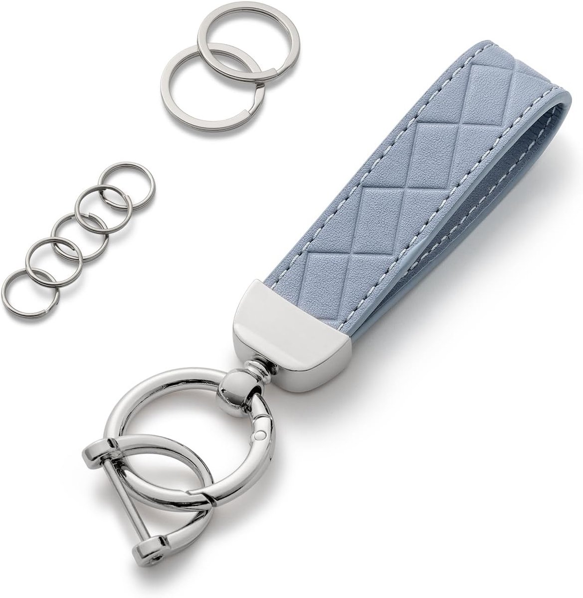 Sleutelhanger Lichtblauw Leer Sleutelband Dames Autosleutelhanger met Sleutelring voor Meisjes, Mannen