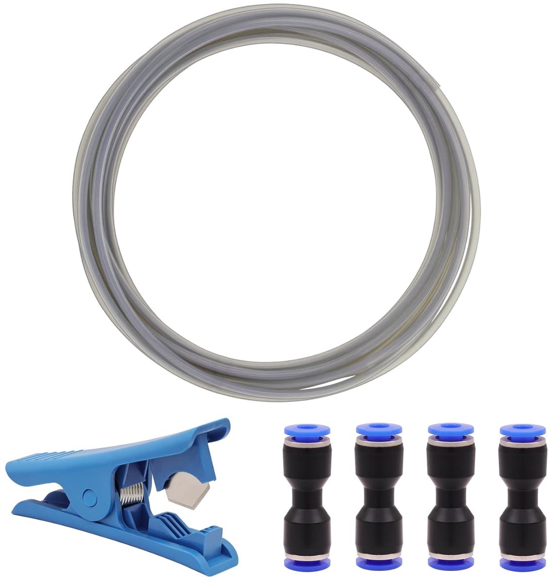 16.4 FT PTFE Teflon-slangset met 1 slangensnijder en 4 slangverlengingen, ID 2,5 mm X OD 4 mm Ultra-gladde PTFE Teflon-slang voor Bambu Lab A1/P1/X1 serie, K1 serie, AD5M