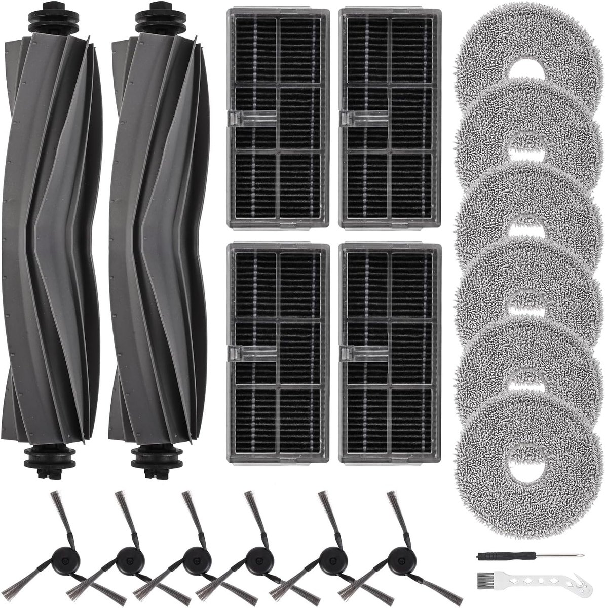 Accessoires voor Dreame X40 Ultra Complete/X40 Master/L40 Ultra robotstofzuiger, reserveonderdelenset met 2 hoofdborstels, 4 filters, 6 doekjes, 6 zijborstels, reinigingsborstel en schroevendraaier